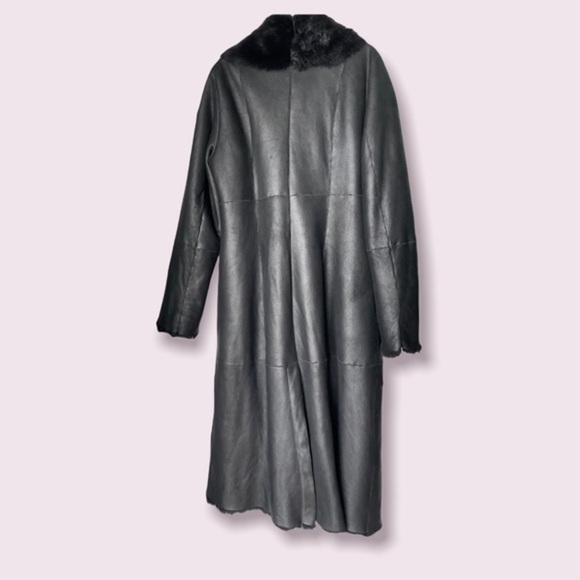 Post Card womens black long shearling lamb‎ coat Size 10 - Picture 2 of 12